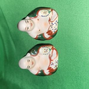 Hand Painted Miniature Vintage Good Luck Twin Buddha's